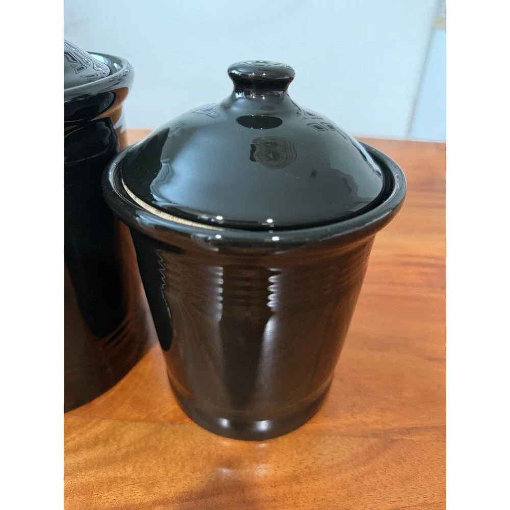 Vintage Fiesta Black Canisters Set Of 3
